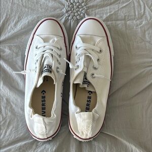 Converse White Canvas Low-Top Sneakers with Red Trim